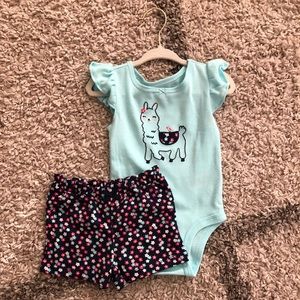 Baby Lama and Floral onsie/shorts set